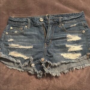American Eagle Outfitters Blue Distressed Jean Shorts